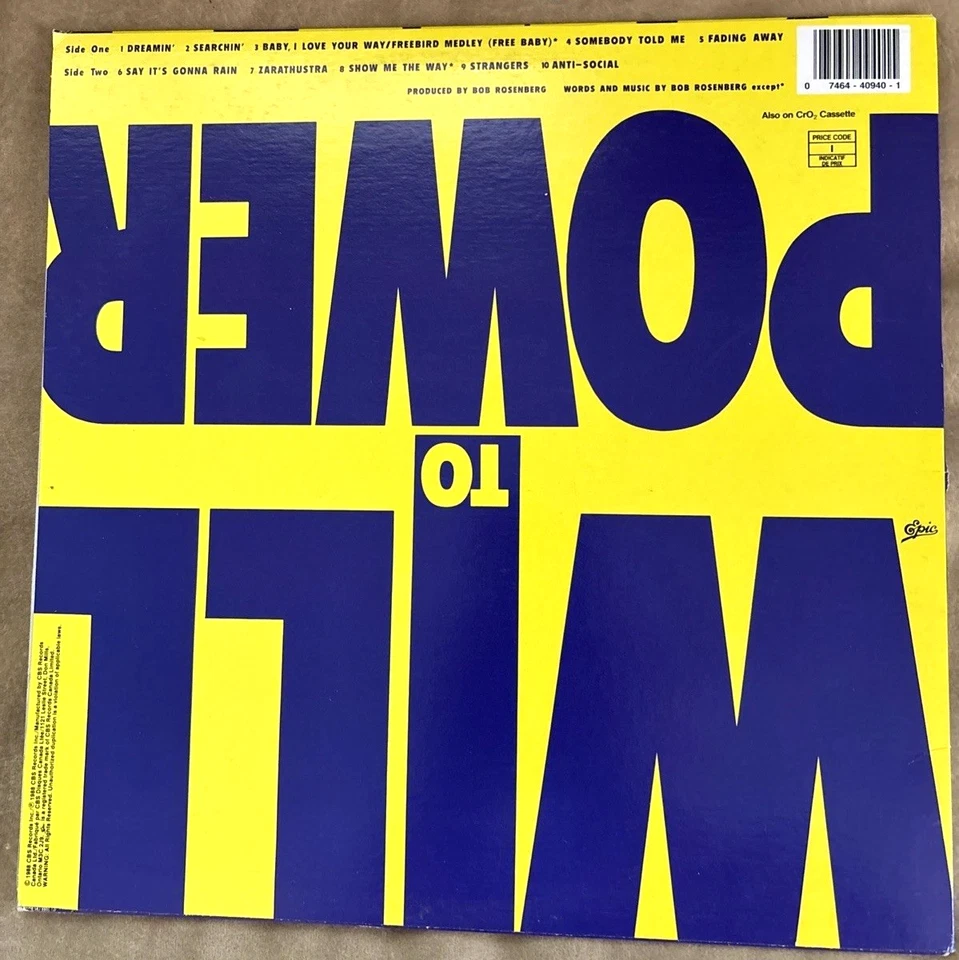 WILL TO POWER - self-titled debut album (1988) Vinyl LP Record. NEAR MINT! - Image 2 of 4