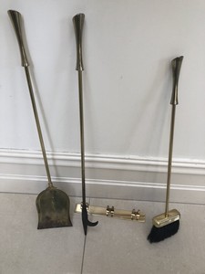 Solid Brass Fireplace Tools With Wall Bracket For Hanging Some