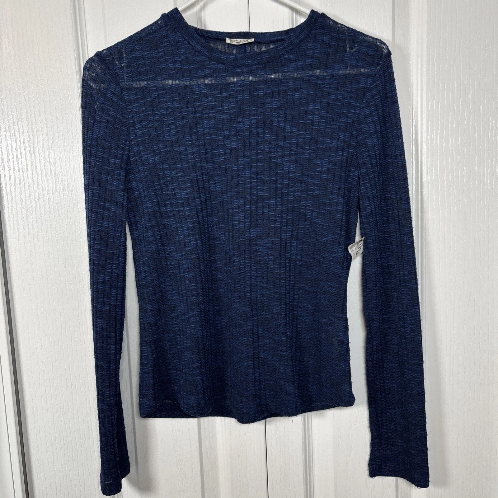NWT FREE PEOPLE INTIMATELY BLUE TEXTURED KNIT Top BASE LAYER LONG SLEEVES M