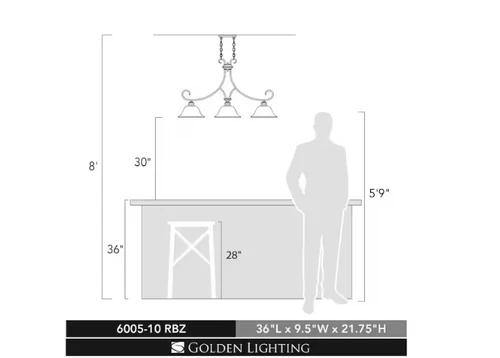 Golden Lighting Lancaster 3-Light Rubbed Bronze Linear Kitchen Island Light - Picture 3 of 8