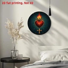 2D Flat, 1pc Sacred Heart of Aluminum Wall Art - 2D Round Garland Decoration wit