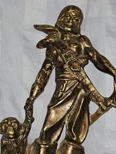 AVAST MATEY Vintage Pirate & Monkey Brass Figurine 7" H