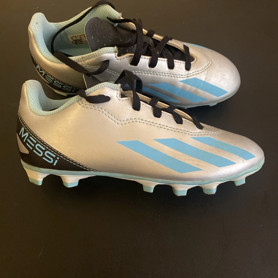 Adidas X Crazyfast Messi Youth Soccer Cleats Size 1.5 Silver Gray Blue IE4071 - Image 2 of 4