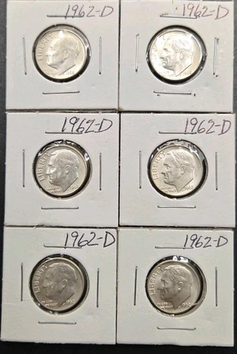 1962-D Silver Roosevelt  Dime Lot Of 6 Choice Gem BU Lustrous No Reserve #i4554
