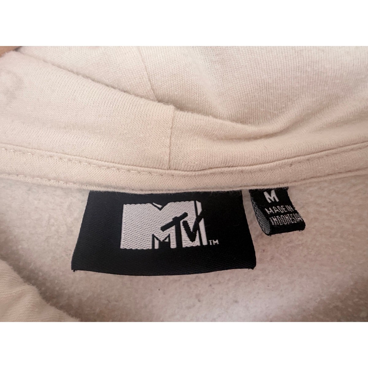 MTV MTV MTV Music Television Hoodie Men Medium Cream Graphic Pullover Sweatshirt View 3