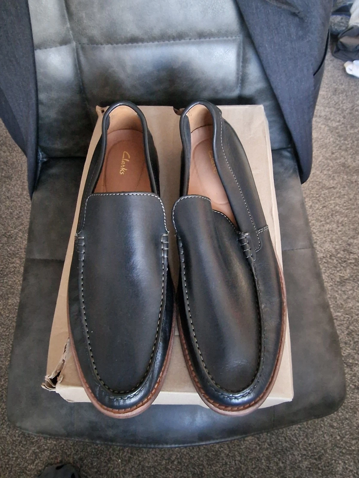 MOCASSINO SLIP ON CLARKS UOMO PACE BARNES PREMIUM PLANTARE UK 9G NERO