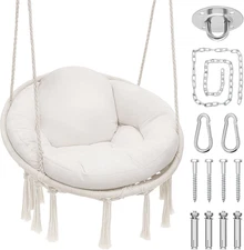 Magshion Hanging Hammock Chair with Cozy Full Cushion, Outdside Macrame Swing Ch