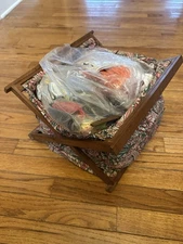 Vintage Wooden Sewing Caddy Loaded w/ Quilt Box, Thread, Tools & Notions Lot