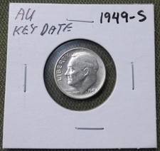 1949 S Roosevelt Silver Dime, United States of America 10C Coin, Key Date