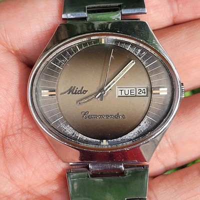 Vintage Mido Commander Oval Watch Brown Gradation Day-Date Automatic 38 mm. Rare