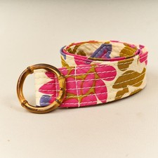 J.Crew Women's S/M Floral Cotton Canvas Belt Bamboo O-Ring Buckle Wide