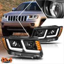 For 11-13 Grand Cherokee LED DRL+Signal Projector Headlight/Lamps Black/Amber