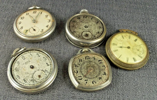 Vintage Elgin Pocket Watches for Parts ~ Westclox Pocket Ben New Haven Lot Of 5