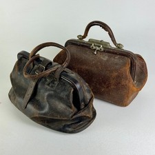 Pair Vintage Leather Medical Bags For Decorative Purposes