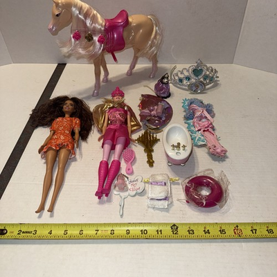 #ad Matell Barbie Lot Mixed Accessories And Dolls Horse Husky Tiara Outfit $44.00