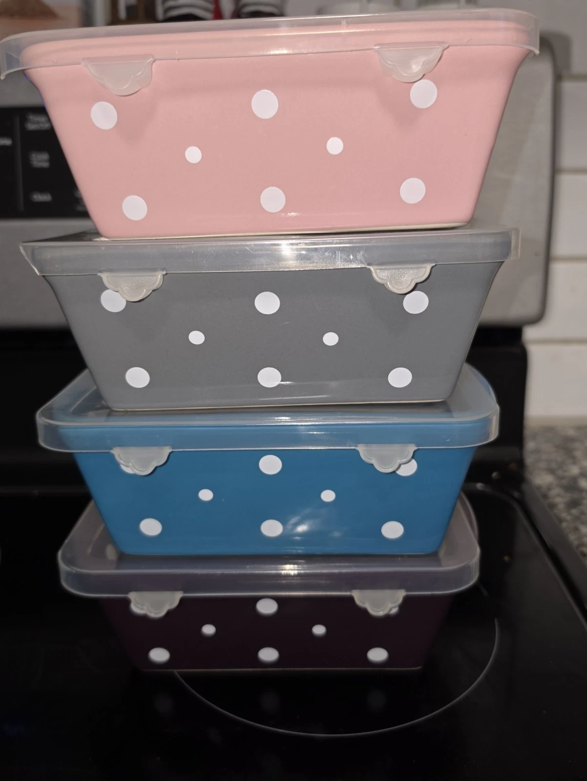 Set of 4 Temp-tations Mini Loaf Baking Pans w/ Lids ~ Polka Dots - Never Used