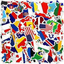 100 Pcs World Country Flag Stickers Vinyl Map Waterproof Small Travel around the