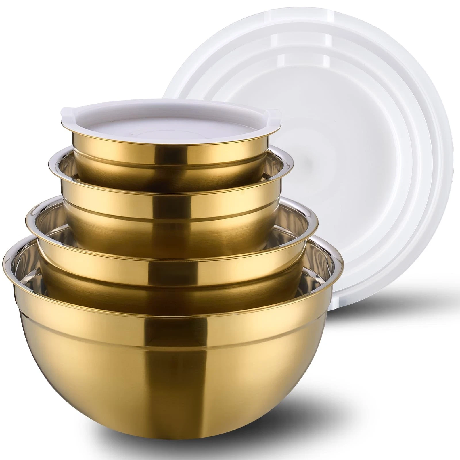 4 Piece Gold Mixing Bowls With Lids for Kitchen, Stainless Steel Set Ideal fo...