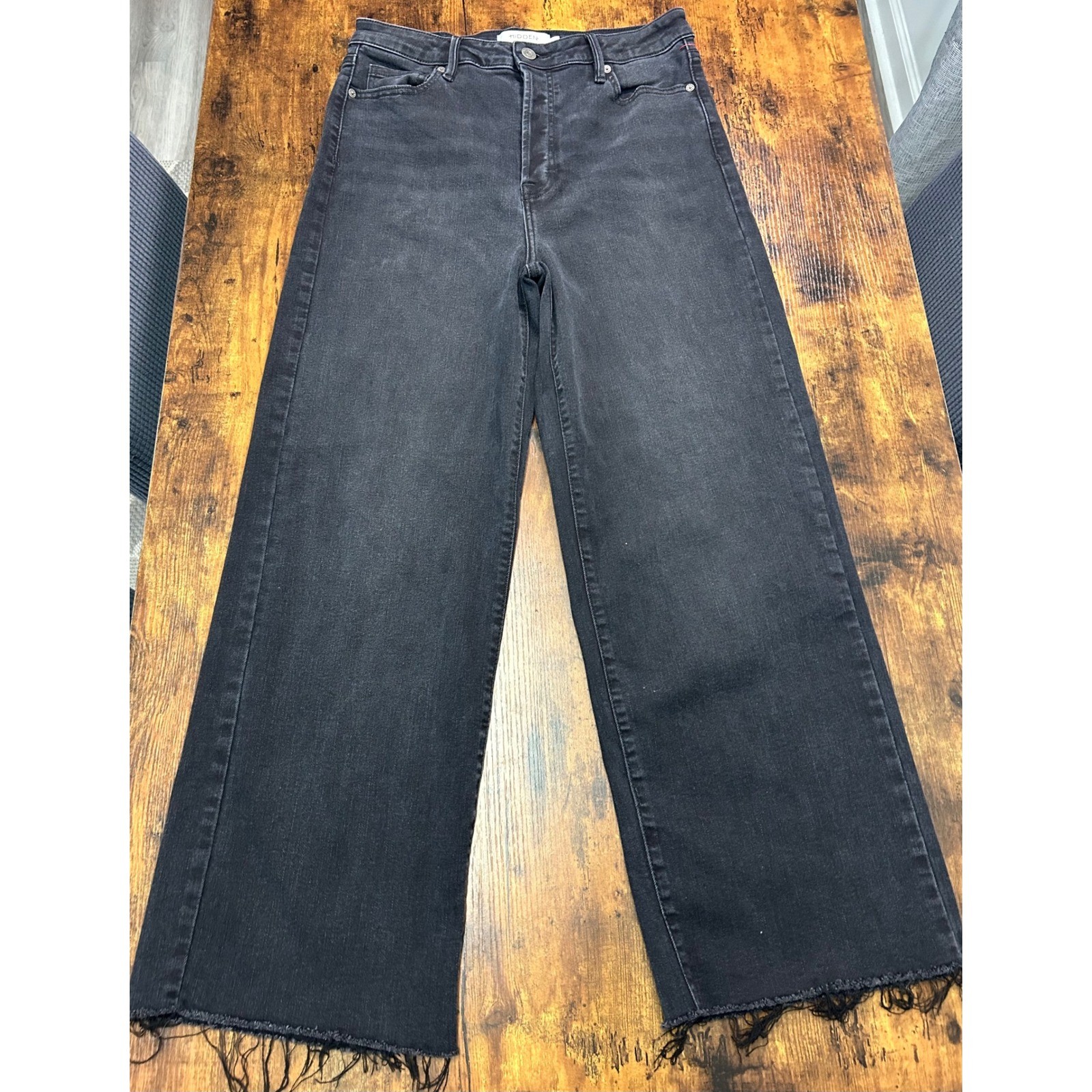 Hidden Jeans Womens High Rise Wide Leg Raw Frayed Hem Faded Black Denim Size 31