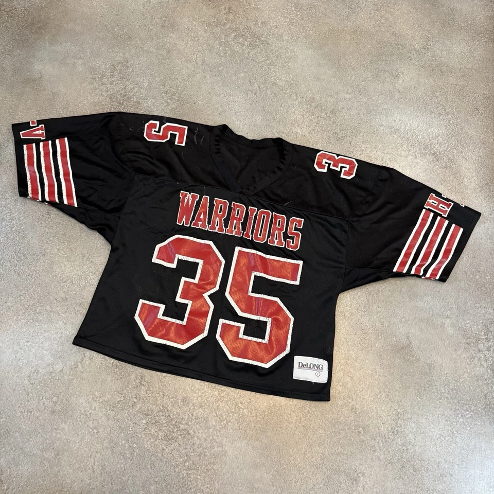 复古 80 年代 DeLong 勇士队网眼裁剪橄榄球球衣大号练习热身  — 第 3/4 张图片