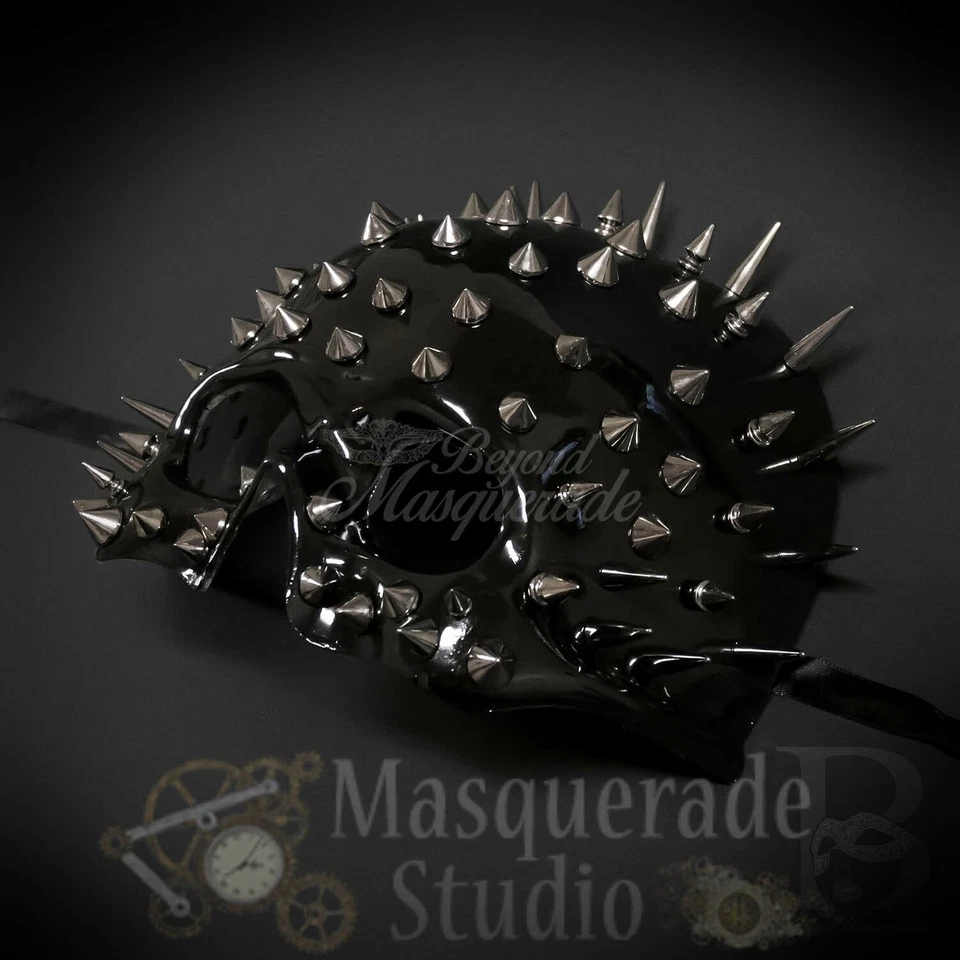 Men's Spiked Steampunk Half Face Halloween Costume Masquerade Ball Mask [Black] - Image 3 of 4