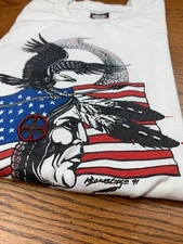 Vintage 1991 Screen Stars Brainbridge Art Indigenous People Shirt Sz L 3D Beads 