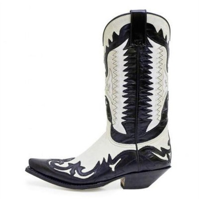 Women Mens Retro Cowboy Exotic Embroidered Shoes Western Boots Broad Pointed Toe