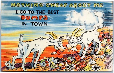 Comic postcard goats - Nothing Cheap about Me I go to the Best Dumps in Town