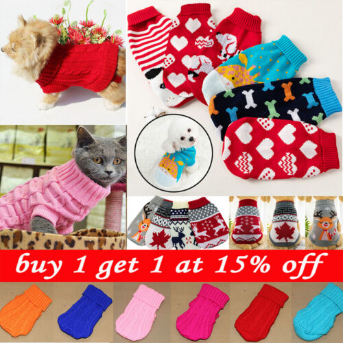 Winter Warm Dog Clothes Knitted Sweater Jumper Pet Small Puppy Costume Coat ღ - Photo 1 sur 63
