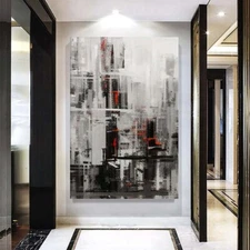 Hand-Painted Modern Abstract Oil Painting On Canvas Art Picture Home Grey