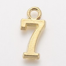 2 Number 7 Charms Gold Numeric Jewelry Findings Supplies Set 15mm
