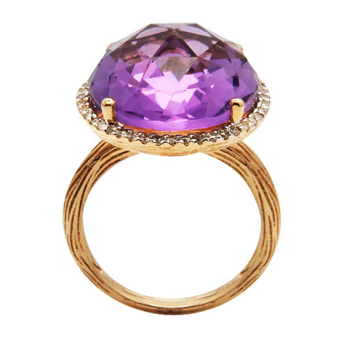 14K ROSE GOLD DIAMOND PINK AMETHYST 13C HALO ENGAGEMENT COCKTAIL STATEMENT RING - Picture 1 of 2