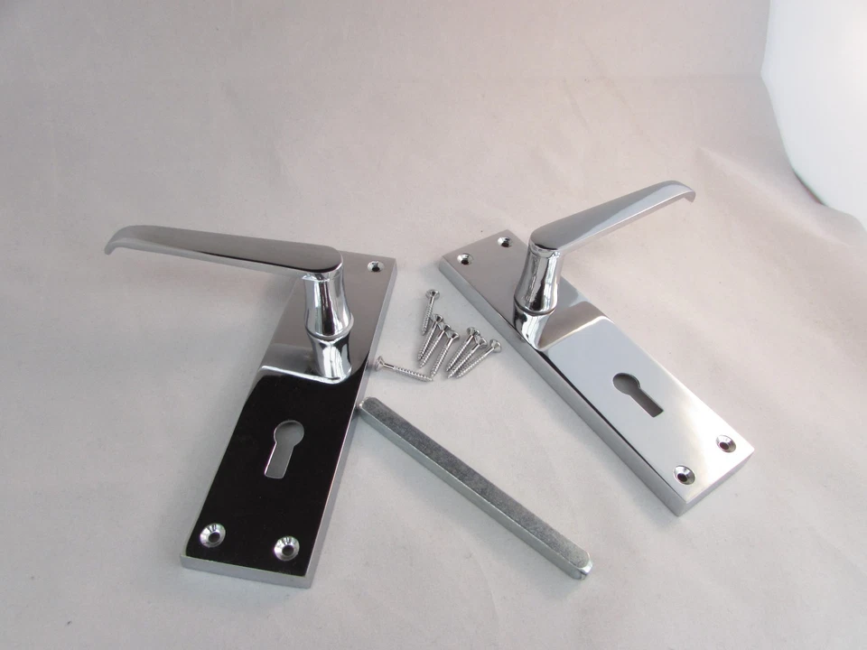 Chrome Modern Victorian Straight LOCK Internal External Door Handles SETS D1 - Image 3 of 4