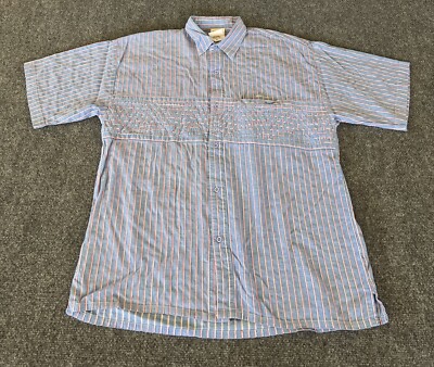 My Name Is Panama Mens VTG Shirt Blue Red Stripe Patchwork Button Up 1990s