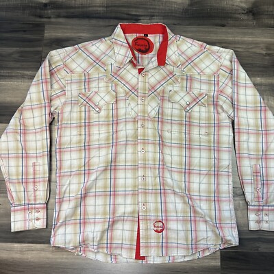 FASADE Shirt Mens XL Plaid Red Blue Brown Long Sleeve Button Up