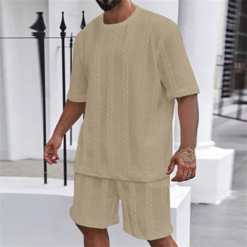 Conjunto de 2 piezas de verano para hombre camiseta manga corta + pantalones cortos tejido sudadera deportiva - Imagen 18 de 18