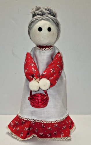Handmade Door Stopper Old Woman Grandma 14"Tall Red and White Dress Gray Hair - Picture 1 of 7