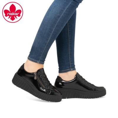 Rieker Womens Black Side Zip Platform Patent Shoes Trainers Ladies UK 3-  N2501 UK