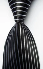 New Classic Striped Black White JACQUARD WOVEN 100% Silk Men's Tie Necktie