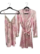 Apt 9 Intimates Floral Satin Robe Nightgown Set Womens M/L Lace Trim Sleepwear