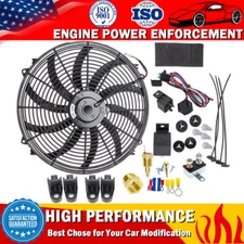3500CFM 16'' Electric Radiator Cooling Fan 12V Thermostat Relay Switch Kit Black