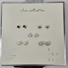 A New Day Button Sterling Cubic Zirconia Crystal Pearl Stud Earring Set 5