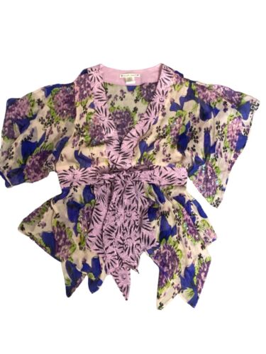 Nanette Lepore Womens Silk Floral Blouse Purple G… - image 1