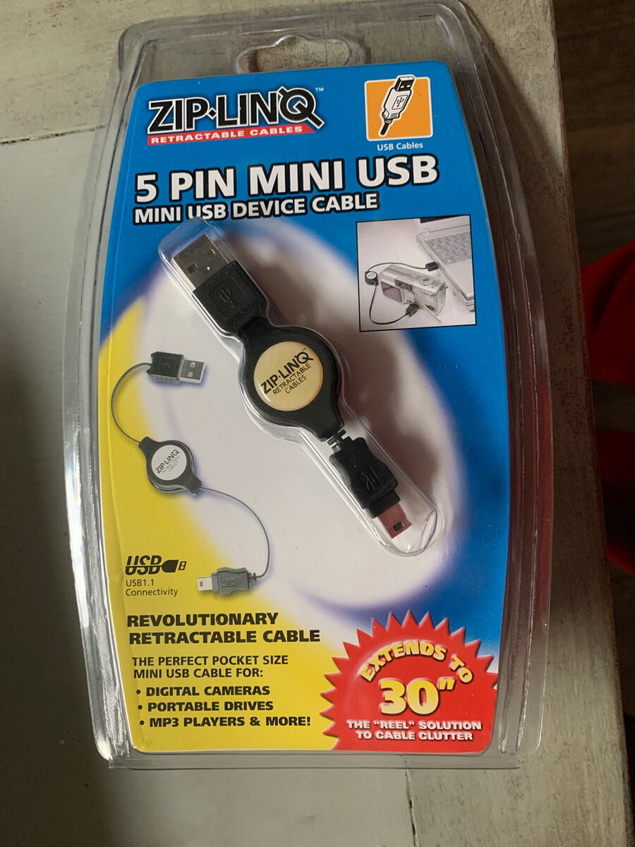 zip linq 5 Pin Mini usb device cable Retractable Cable Up To 30”