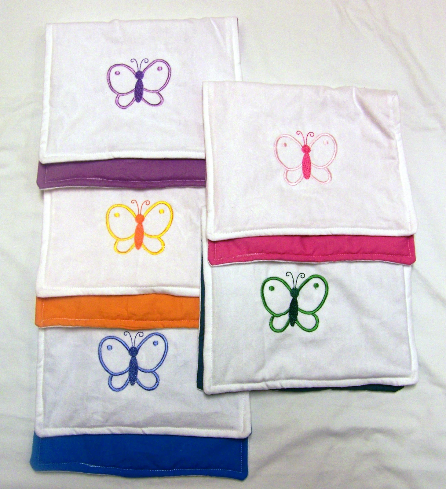 5 EMBROIDERED RAINBOW BUTTERFLIES BURP CLOTH SET - HANDMADE BY MY DAUGHTER