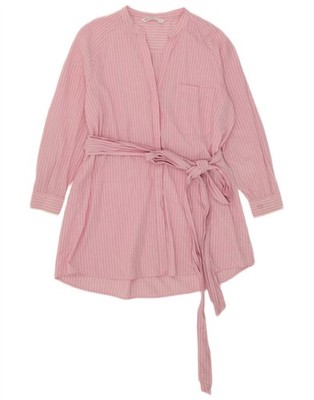 Zara Damen Oversize Shirt Kleid UK 10 Small Rosa Nadelstreifen Baumwolle DD26