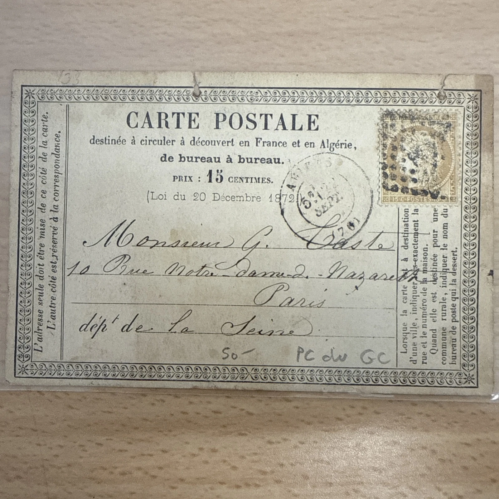 CPA Carte Postale Ancienne Timbre 1872 1873 1874 1875 … À Identifier