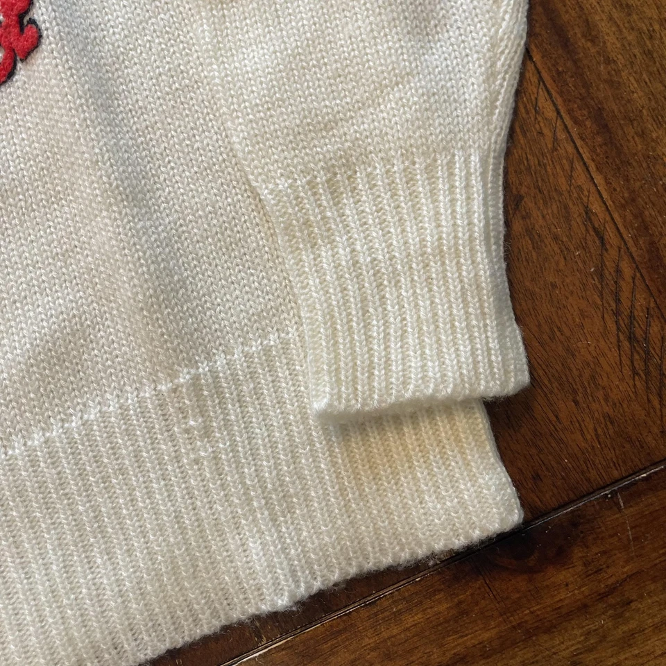 Suéter de Colección Disney Mickey Mouse Para Hombres Mediano Blanco Tejido Cuello Redondo Pullover Años 80 Foto 4 de 4