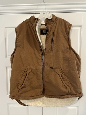 Lee Canvas Vest Mens Size XL Brown Sherpa Fleece Lined Workwear Cotton Full Zip