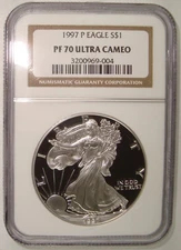 1997-P Proof American Silver Eagle $1 NGC PF70 ULTRA CAMEO